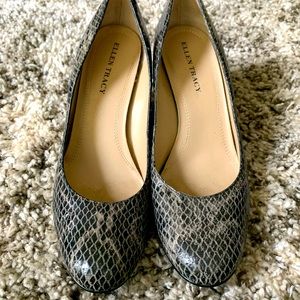 Ellen Tracy Snake-print Wedge Pumps